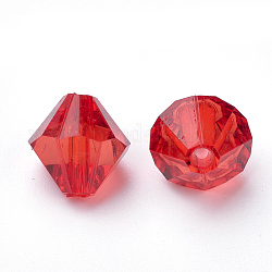Abalorios de acrílico transparentes, bicono, rojo, 10x10mm, agujero: 2.5 mm, aproximamente 1323 unidades / 500 g