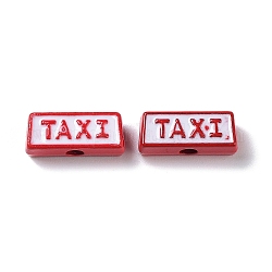Spray Painted Alloy Bead, with Enamel, Rectangle with Word Taxi, Crimson, 6x14x5mm, Hole: 2mm