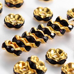 Perline distanziatori strass in ottone, grado a, rondelle, d'oro e nickel free, ametista, circa6 mm di diametro, 3 mm di spessore, Foro: 1 mm