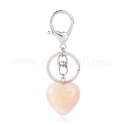 Coeur de quartz rose naturel avec porte-clés oeil d'horus, Porte-clés en pierre d'énergie reiki, pour sac, bijoux, décoration cadeau, 9.5x3 cm