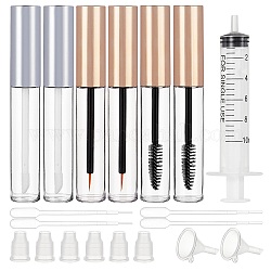 DIY Cosmetics Storage Containers Kits, with Empty Plastic Eye Line Pencils Bottles & Mascara Tube & Lipstick Bottle & Funnel Hopper & Pipettes & Syringe, Rubber Plugs, ABS Plastic Cap, Clear, Bottle & Tube: 12pcs/set