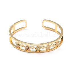 Bracelet de manchette ouvert étoile de zircone cubique colorée, bijoux en laiton pour femmes, sans cadmium et sans plomb, véritable 18k plaqué or, diamètre intérieur: 2-1/4 pouce (5.8 cm)