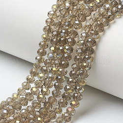 Chapelets de perles en verre transparent électrolytique, demi arc-en-ciel plaqué, facette, rondelle, tan, 4x3mm, Trou: 0.4mm, Environ 123~127 pcs/chapelet, 16.5~16.9 pouce (42~43 cm)