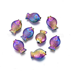 Rack Plating Rainbow Color Alloy Beads, Cadmium Free & Nickel Free & Lead Free, Fish, 11.5x8x4mm, Hole: 1.2~1.4mm