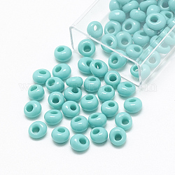 TOHO Japanese Fringe Seed Beads, Opaque Glass Round Hole Rocailles Seed Beads, Turquoise, 6x5.5~5.8mm, Hole: 2mm, about 33pcs/10g