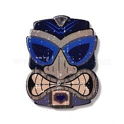 Bedruckte undurchsichtige Acrylanhänger, Tiki-Masken-Anhänger, königsblau, 35.5x27x2 mm, Bohrung: 1.8 mm