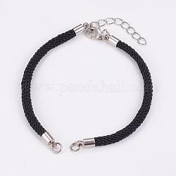 Fabrication de bracelet en cordon en nylon, avec embout de chaînes et accessoires en laiton, noir, platine, 8-1/8 pouce (205 mm) x3 mm, Trou: 3mm