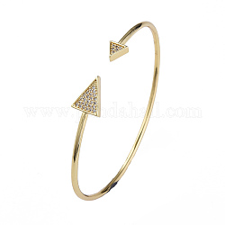 Brazalete abierto triangular con circonitas cúbicas, joyería de latón chapado en oro real de 18k para mujer, Claro, diámetro interior: 2-3/8 pulgada (6 cm)