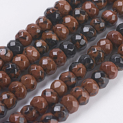 Chapelets de perles en obsidienne d'acajou naturel, facette, rondelle, 4~4.5x2~2.5mm, Trou: 1mm, Environ 150 pcs/chapelet, 15.1 pouce ~ 15.3 pouces (38.5~39 cm)