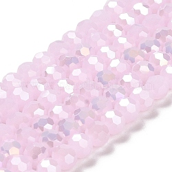 Imitation Jade Glass Beads Stands, AB Colors, Faceted, Round, Pink, 6x5.5mm, Hole: 1.2mm, about 91~93pcs/strand, 19.57~50.6 inch(49.7~50.6cm)
