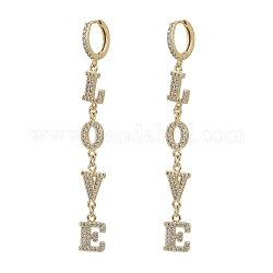 Brass Micro Pave Clear Cubic Zirconia Huggie Hoop Earrings, for Valentine's Day, with Cardboard Boxes, Word Love, Golden, 76mm, Pin: 0.8mm