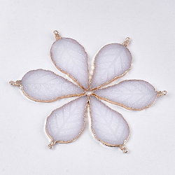 Electroplate Druzy Resin Big Pendants, with Iron Findings, Leaf, Light Gold, WhiteSmoke, 56~57x27~28x3mm, Hole: 1.6mm