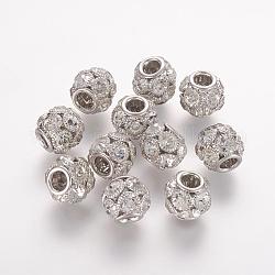 Abalorios de latón, con el grado de un diamante de imitación, rerondana plana, Platino, cristal, 8x8mm, agujero: 2 mm