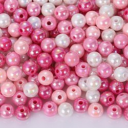 400Pcs 4 Colors Opaque Acrylic Beads, AB Color Plated, Round, Mixed Color, 8x7mm, Hole: 2mm, about 100pcs/color