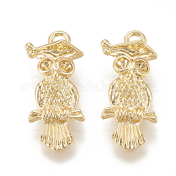 Brass Pendant Rhinestone Settings, Owl, Real 18K Gold Plated, Fit for 2mm Rhinestone, 22.5x10x6.5mm, Hole: 2mm