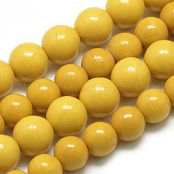 Oceano sintetico perle di giada bianca fili, tinto, tondo, oro, 8~9mm, Foro: 1 mm, circa 48pcs/filo, 16.3 pollice