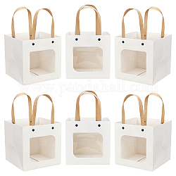 NBEADS 12 Pcs White Craft Paper Bags, 5.9x5.9 Carrier Paper Gift Bags With Handles Party Favor Kraft Paper Bag with Clear Square Window for Candy Cookies Packaging, Wedding, Party, Store Retail