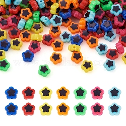 Pandahall 420 piezas 7 colores chapado cuentas acrílicas opacas, metales enlaced, estrella, color mezclado, 9.5x10x5mm, agujero: 1.6 mm, acerca 60pcs / del color