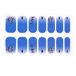 Full Cover Nombre Nail Stickers, Self-Adhesive, for Nail Tips Decorations, Blue, 24x8mm, 14pcs/sheet