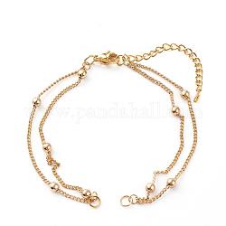 Multi-strand Brass Curb Chain Bracelet Makings, with 304 Stainless Steel Chain Extender, Golden, 6-1/2 inch(16.5cm)