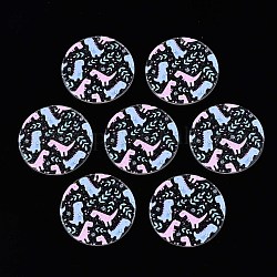 Pendentifs acryliques imprimés transparents, avec de la poudre de paillettes, rond et plat avec des dinosaures, rose, 38x2.5mm, Trou: 1.4mm