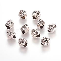 Metal Alloy Beads, Cadmium Free & Nickel Free & Lead Free, Antique Silver Color, Size: about 10mm wide, 9mm long, 7.5mm thick, hole: 5mm