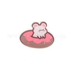Rat dans la broche de beignet, épinglette en acrylique animal mignon pour vêtements de sac à dos, blanc, rose chaud, 25x33x7mm