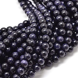 Synthetic Blue Goldstone Round Bead Strands, 8mm, Hole: 1mm, about 48pcs/strand, 15.7 inch