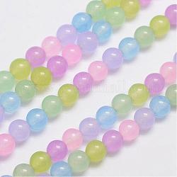 Natürliche und gefärbte Perle Malaysia Jade Stränge, Runde, Mischfarbe, 6 mm, Bohrung: 0.8 mm, ca. 64 Stk. / Strang, 15 Zoll