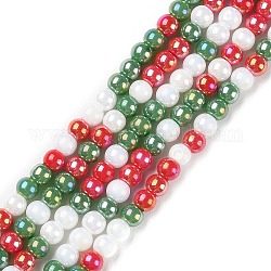Weihnachtsmotiv, undurchsichtige, galvanisierte Glasperlenstränge, ab Farbe plattiert, Runde, Farbig, 4~4.5 mm, Bohrung: 0.9 mm, ca. 100 Stk. / Strang, 14.96'' (38 cm)