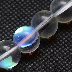 Synthetical Moonstone Beads Strands, Holographic Beads, Round, Clear, 10mm, Hole: 1mm, about 38pcs/strand, 15.75