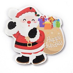 クリスマスウッドビッグペンダント  幸せな休日という言葉でサンタクロース  レッド  88x87x3.5mm  穴：3mm
