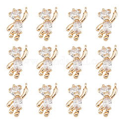 CHGCRAFT 12Pcs Real 18K Gold Plated Bear Charm Brass Micro Pave Clear Cubic Zirconia Charms with Loop for DIY Necklace Bracelet Jewelry Makings, Length 12mm
