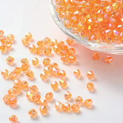 Perle acriliche trasparenti ecologiche placcate bicono ab, arancio rosso, 4x4mm, Foro: 1 mm, circa 16600pcs/500g
