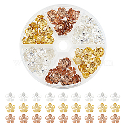 Superfindings 180 個 3 色真鍮ビーズキャップ  5花びら  花  ミックスカラー  11~11.5x3.5mm  穴：1.6mm  60個/カラー