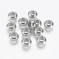 201 perline in acciaio inossidabile, con gomma all'interno, perle scorrevoli, branelli del tappo, rondelle, colore acciaio inossidabile, 9x4.5mm, Foro: 2~3 mm