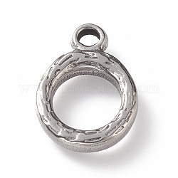 304 Stainless Steel Toggle Clasps Parts, Textured, Ring, Stainless Steel Color, 16x12x2mm, Hole: 2mm