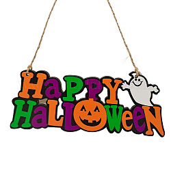 Enseignes de porte suspendues en bois sur le thème d'halloween, décoration murale, accessoires décoratifs pour l'intérieur, avec une corde de chanvre, citrouille, 75x200mm
