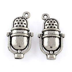 Pendenti in lega di zinco di stile tibetano, piombo & cadimo libero, microfono, argento antico, 26x13.3x6mm, Foro: 1.5 mm, circa 285pcs/1000g