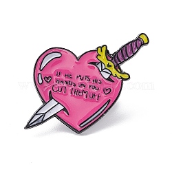 Pink Cartoon Enamel Pin, Word If He Puts His Hands On You Cut Them Off Alloy Feminism Badge for Backpack Clothes, Heart Pattern, 30.48x27.94mm