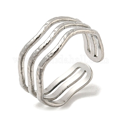 304 anillo abierto de triple línea de acero inoxidable., ola, color acero inoxidable, nosotros tamaño 7 1/2 (17.7 mm)