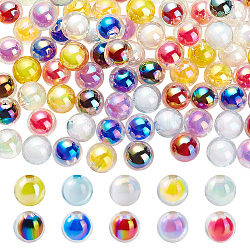 Ahadermaker 100 pz 10 colori perline acriliche trasparenti, placcatura e arcobaleno, perline in perline, mezzo forato perle, tondo, colore misto, 15.5x15mm, mezzo buco: 3.5 mm, 10 pz / colore