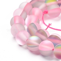 Chapelets de perles en pierre de lune synthétique, perles holographiques, teinte, mat, ronde, perle rose, 8mm, Trou: 1mm, Environ 45~47 pcs/chapelet, 14~15 pouce
