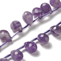 Natural Amethyst Beads Strands, Faceted, Top Drilled, Teardrop, 9~10.5x6~6.5mm, Hole: 0.7mm, about 45pcs/strand, 15.59~16.14''(39.6~41cm)