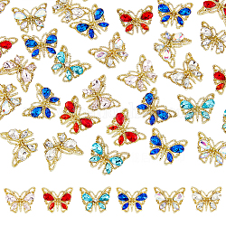 Dicosmetic 36pcs 6 colores cabujones de aleación de mariposa, con diamante de imitación, accesorios de la decoración del arte del clavo, la luz de oro, color mezclado, 12x14x3.5mm, 6 piezas / coor