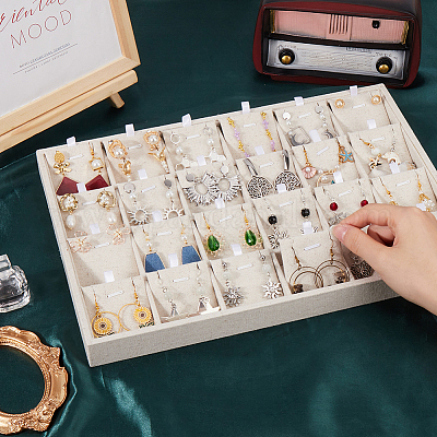 1 шт. льняная коробка для хранения кулонов и ожерелий с 24 отделениями AJEW-SP0001-05-1