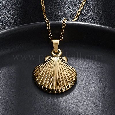 Ожерелья с подвесками в форме ракушки из нержавеющей стали 304 NJEW-M096-20G-1
