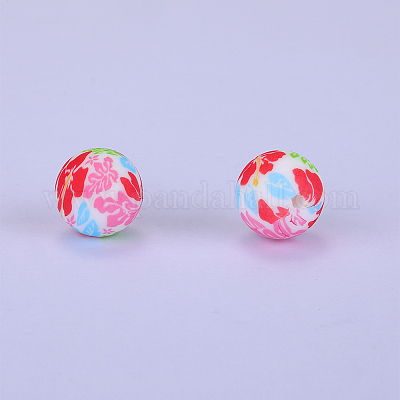 Круглые силиконовые бусины с принтом SI-JX0056A-36-1