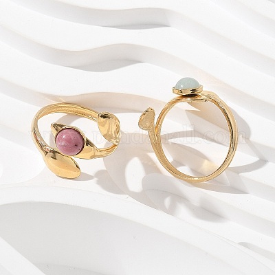 Круглые натуральные смешанные кольца из камня RJEW-C119-05G-1