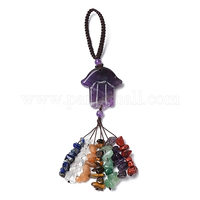 Хамса рука/рука Мириам подвеска из натурального аметиста украшения HJEW-R127-02J-1